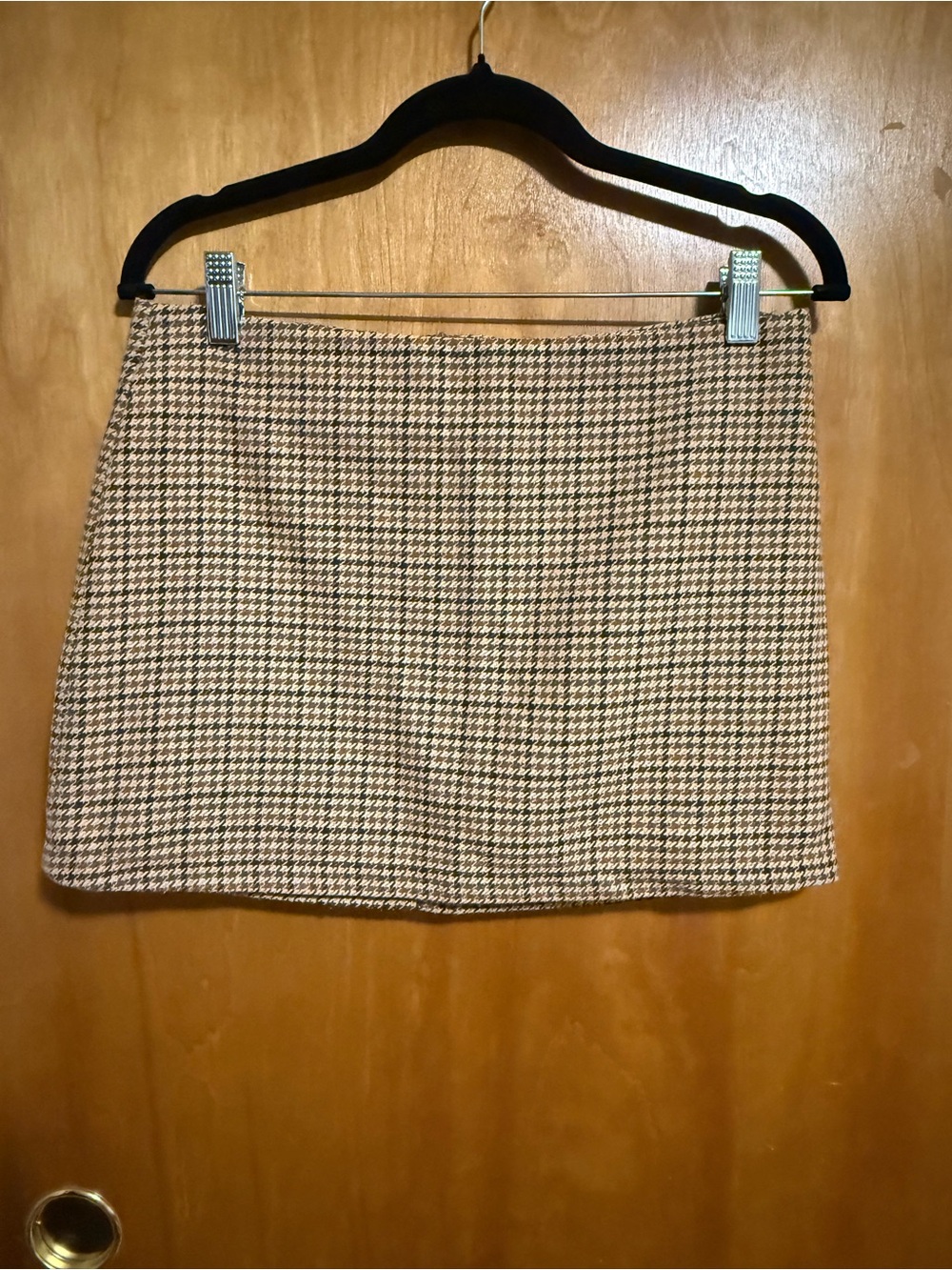 Brandy Melville Houndstooth Mini Skirt - Brown & Cream
